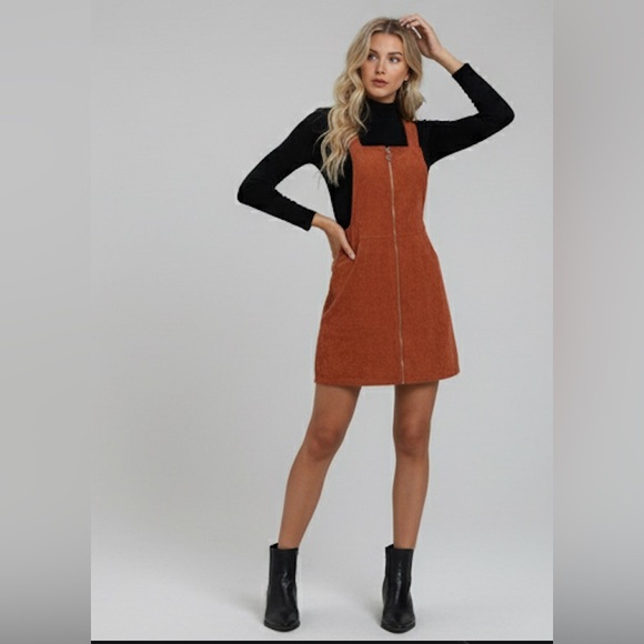 Zip Up Corduroy Overall Dress Rust - Picture 3 of 9